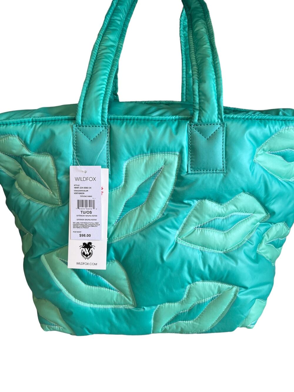 Wildfox Nylon Tote Overnight Bag Seafoam Green